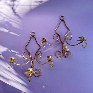 Brass Metal 3 Candle Wall Sconce Pair - Elegant Home Wall Decor